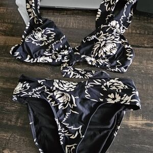 Robin Piccone Black and Cream Floral Swimwear